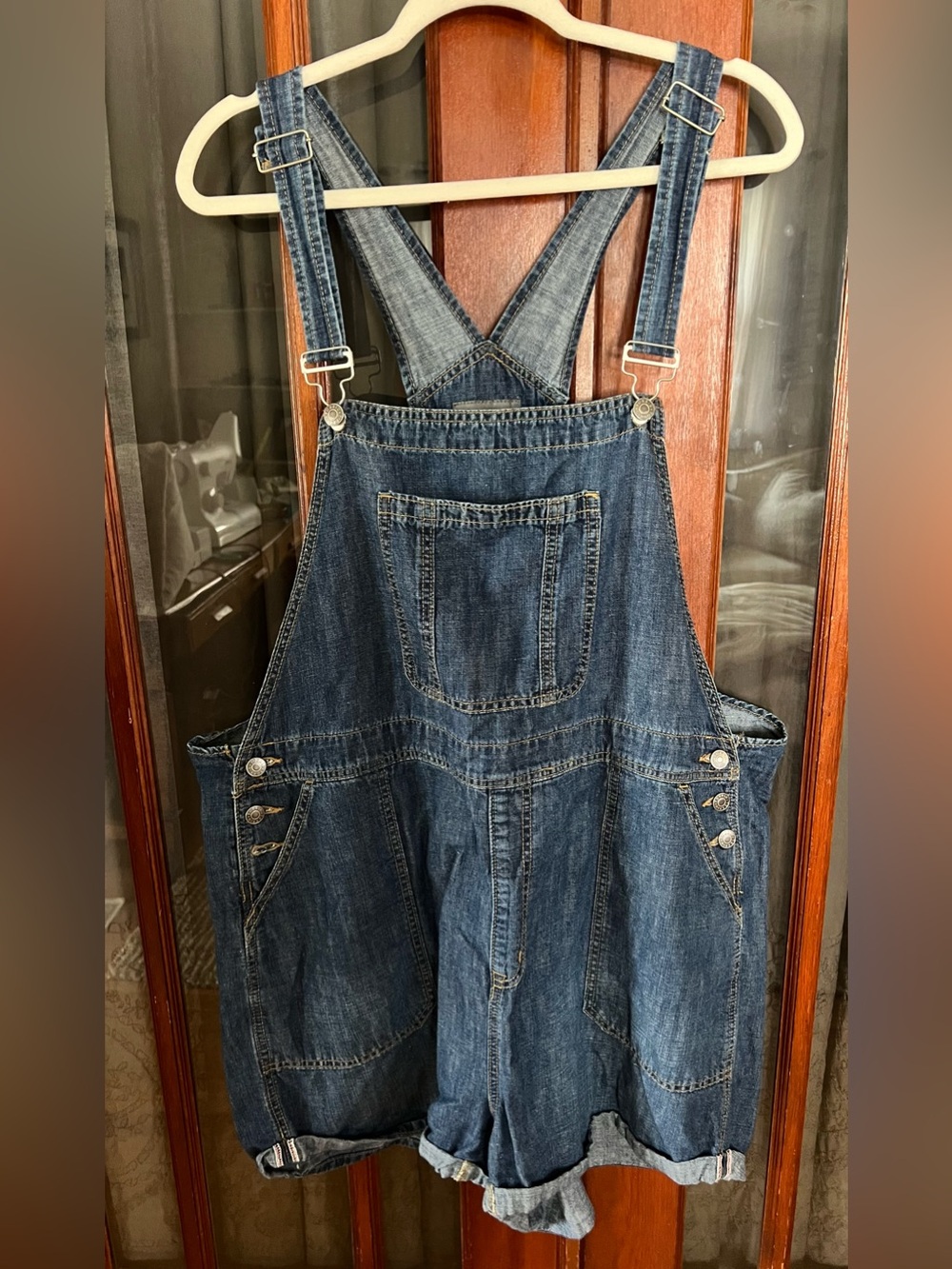 Cotton Linen Mix Dark Blue Denim Overalls Shorts
